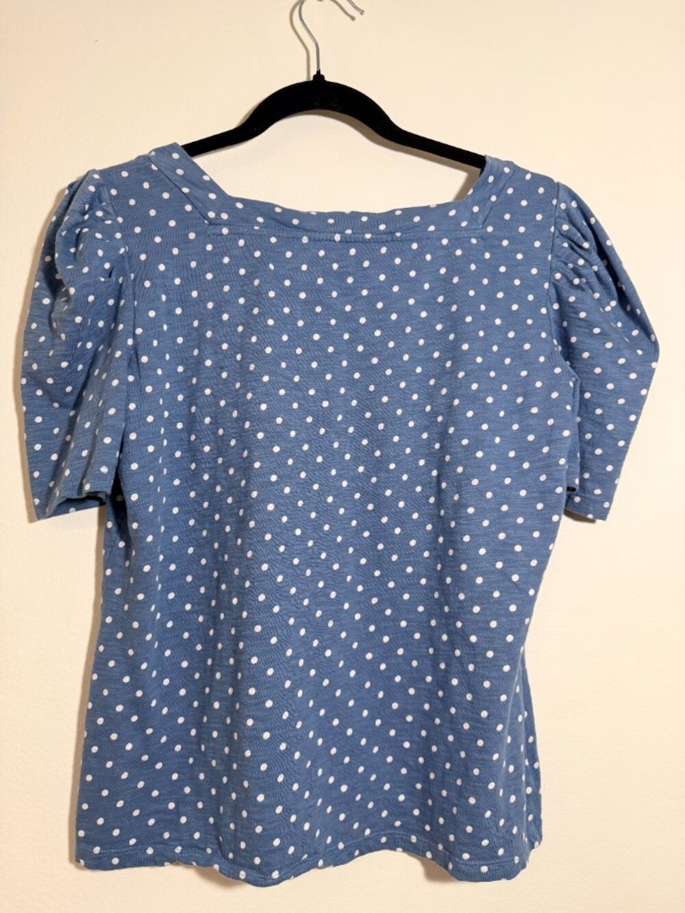 Lauren Ralph Lauren Blue Polka Dot Puff Sleeve Tee Quiet Luxury Cottagecore Top - Picture 3 of 6